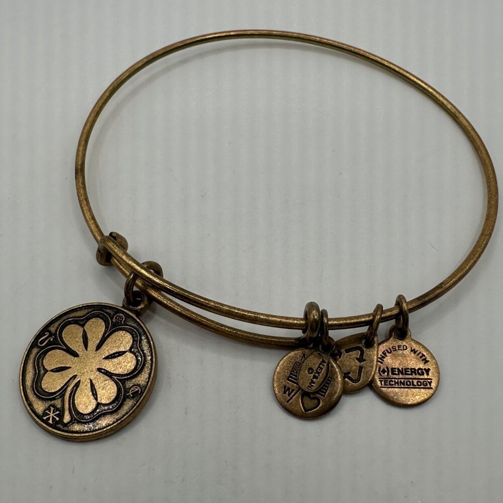 Alex And Ani Gold-Tone Clover Charm Bangle Bracelet Infused With Energy Technolo
